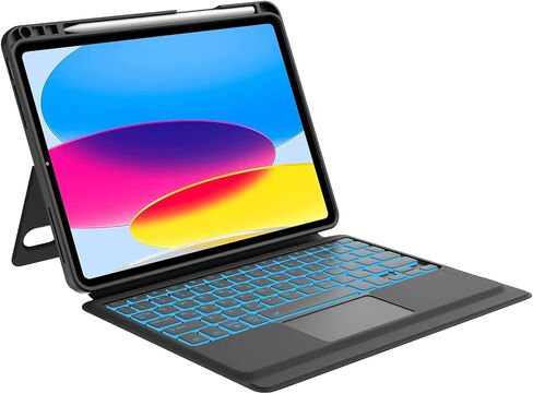 KVAGO Keyboard Case for iPad 11th(A16, 2025)/ 10th Gen, 7 Colors Backlit, Multi-Touch Trackpad, Portrait/Landscape, Magnetic Detachable Keyboard, Rugged Protective Case with Pencil Holder, Black in Kuwait
