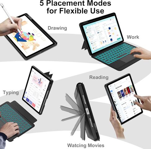 KVAGO Keyboard Case for iPad 11th(A16, 2025)/ 10th Gen, 7 Colors Backlit, Multi-Touch Trackpad, Portrait/Landscape, Magnetic Detachable Keyboard, Rugged Protective Case with Pencil Holder, Black in Kuwait
