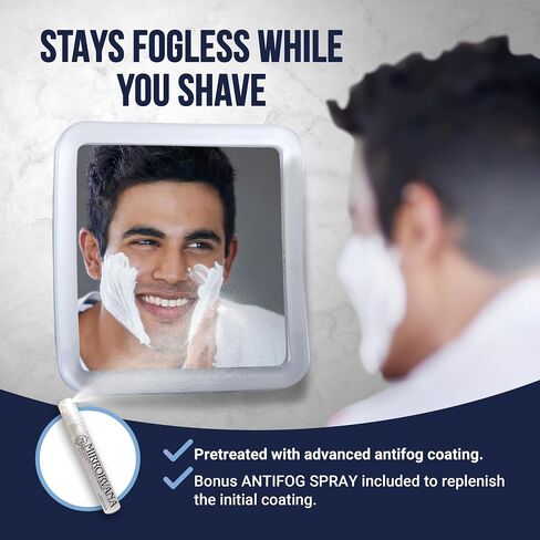 Travel Shower Mirror - Small Fogless Mirror with Triple Suction Cups - Antifog & Shatterproof Stick On Shaving Mirror for Bathroom and Travel - 5.3" x 5.3" (Chrome) in Saudi Arabia