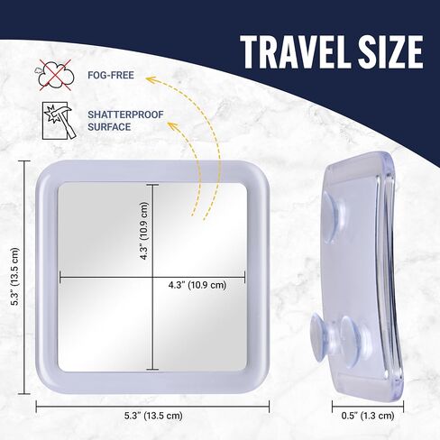 Travel Shower Mirror - Small Fogless Mirror with Triple Suction Cups - Antifog & Shatterproof Stick On Shaving Mirror for Bathroom and Travel - 5.3" x 5.3" (Chrome) in Saudi Arabia