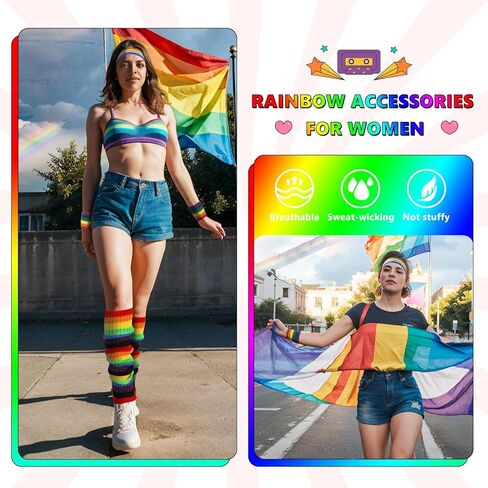 80s Accessories for Women Neon Leg Warmers Headband and Wristbands Set Knit Legwarmers for Ballet Dance Figure Skating in Kuwait