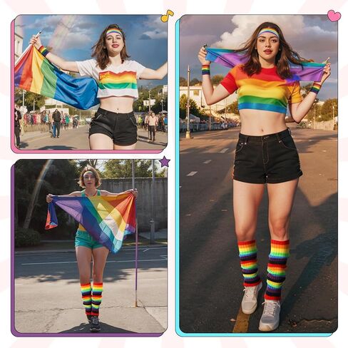 80s Accessories for Women Neon Leg Warmers Headband and Wristbands Set Knit Legwarmers for Ballet Dance Figure Skating in Kuwait