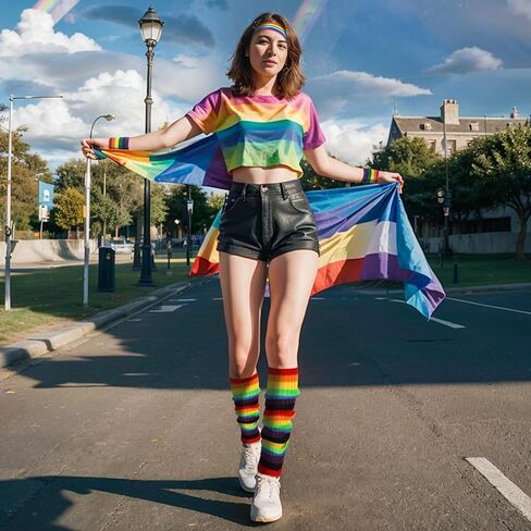 80s Accessories for Women Neon Leg Warmers Headband and Wristbands Set Knit Legwarmers for Ballet Dance Figure Skating in Kuwait