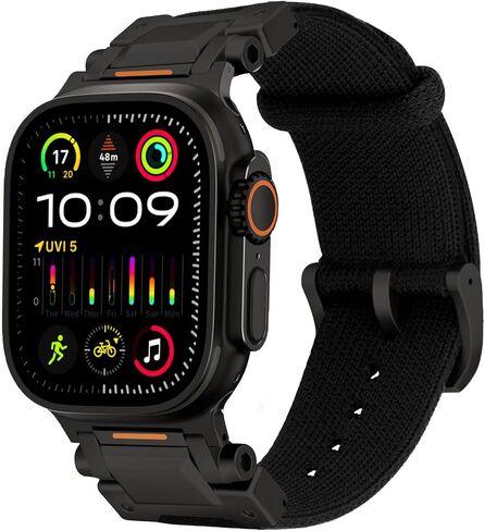 مشبك تيتانيوم من ACESTAR، موصلات تيتانيوم، سوار تريكو متوافق مع Apple Watch Ultra 2 / Ultra 49 ملم / السلسلة 10 46 ملم، طلاء DLC سلسلة Ti Trail 39 جرام 26 ملم شريط نسيجي محبوك واسع in Kuwait