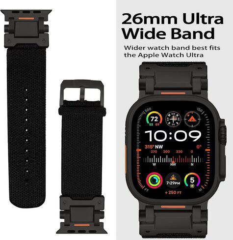 مشبك تيتانيوم من ACESTAR، موصلات تيتانيوم، سوار تريكو متوافق مع Apple Watch Ultra 2 / Ultra 49 ملم / السلسلة 10 46 ملم، طلاء DLC سلسلة Ti Trail 39 جرام 26 ملم شريط نسيجي محبوك واسع in Kuwait