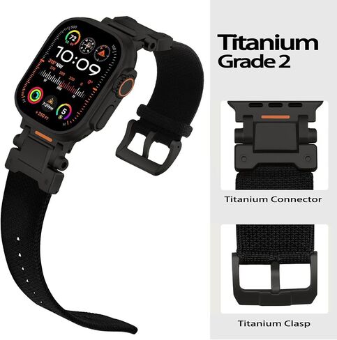 مشبك تيتانيوم من ACESTAR، موصلات تيتانيوم، سوار تريكو متوافق مع Apple Watch Ultra 2 / Ultra 49 ملم / السلسلة 10 46 ملم، طلاء DLC سلسلة Ti Trail 39 جرام 26 ملم شريط نسيجي محبوك واسع in Kuwait