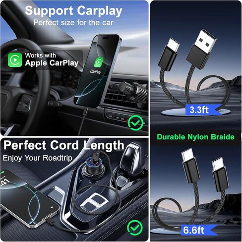 Car Charger USB C, 4-Port 65W Fast Charging Car Phone Charger with 2Pack Carplay Cable,Dual USB-C & USB-A Cargador Carro Cigarette Lighter Adapter for iPhone 16e/15/14/13/12 Pro Max,iPad,Samsung S25 in Kuwait