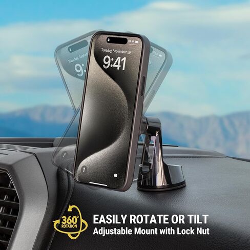 حامل لوحة القيادة المغناطيسية Scosche MPMSODVM-SP MagicMount Pro MS 4 في 1 / الزجاج الأمامي / فتحة التهوية مع ذراع متأرجح قابل للتعديل، حامل الهاتف الخلوي، متوافق مع سلسلة iPhone 16/15/14/13/12 وحافظة MagSafe in Kuwait