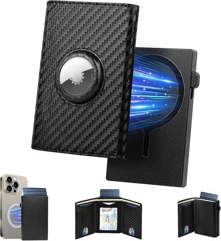 Mens Smart Wallet Card Holder for Air Tag, Leather Minimalist Wallet with RFID Blocking, Slim Pop up Card Case Wallet with 9-14 Card Capacity, Air Tag Wallet with ID Window & Cash Slot in Saudi Arabia