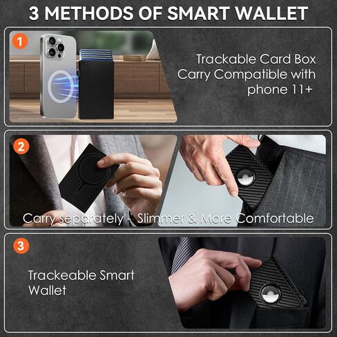 Mens Smart Wallet Card Holder for Air Tag, Leather Minimalist Wallet with RFID Blocking, Slim Pop up Card Case Wallet with 9-14 Card Capacity, Air Tag Wallet with ID Window & Cash Slot in Saudi Arabia