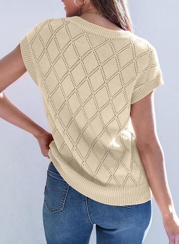 SHEWIN Womens Summer Tops Casual Crewneck Short Sleeve Shirts Cable Knit Lightweight Loose Pullover Sweater in Kuwait