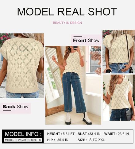 SHEWIN Womens Summer Tops Casual Crewneck Short Sleeve Shirts Cable Knit Lightweight Loose Pullover Sweater in Kuwait