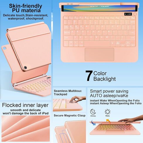 حافظة لجهاز iPad الجيل التاسع مع لوحة مفاتيح، حافظة لوحة مفاتيح مغناطيسية سحرية لجهاز iPad 10.2 9th/8th/7th Gen & Air 3، Pro 10.5، لوحة تتبع متعددة اللمس - إضاءة خلفية - لوحة مفاتيح لاسلكية بحامل ناتئ عائم in Kuwait