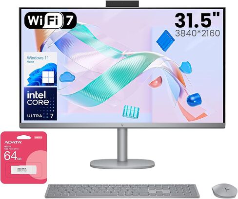 HP OmniStudio X 32 AI All-in-One Desktop, 31.5" UHD 3840 * 2160 550 nits IPS, Intel Ultra 7 155H, 64GB DDR5, 2TB SSD, Wi-Fi 7, Wireless KB&M, 5MP Camera, Bundle with Adata UC310 64GB USB Flash Drive in Saudi Arabia