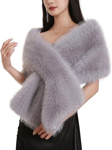 Dikoaina Women's Extra Large Faux Fur Shawl Wraps Stole Cloak Coat Sweater Cape for Evening Party/Bridal/Wedding in Kuwait