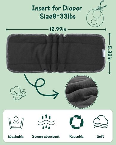 Babygoal Reusable Cloth Diaper Inserts Pack of 12, Absorbent & Breathable Liners, 3-Layer Microfiber Inserts for Cloth Diapers 12T in Kuwait