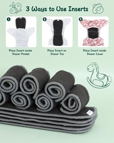 Babygoal Reusable Cloth Diaper Inserts Pack of 12, Absorbent & Breathable Liners, 3-Layer Microfiber Inserts for Cloth Diapers 12T in Kuwait