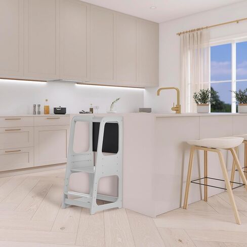 Explora Tower & Step Stool in Black, Anti-Slip Base, Multipurpose Kids Step Stool, 3 Platform Heights, Chalkable Black Board in Kuwait