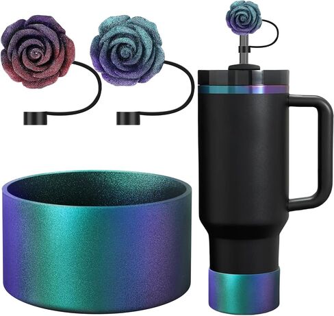 Gradient Silicone Boot and 2 PCS 10MM Glitter Straw Cover, Anti-Slip Boot Sleeves Bottom Protector Compatible with Stanley Cup 20 30 40 Oz Water Bottle 12-24 Oz Tumbler Accessories in Saudi Arabia