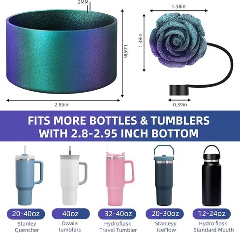 Gradient Silicone Boot and 2 PCS 10MM Glitter Straw Cover, Anti-Slip Boot Sleeves Bottom Protector Compatible with Stanley Cup 20 30 40 Oz Water Bottle 12-24 Oz Tumbler Accessories in Saudi Arabia