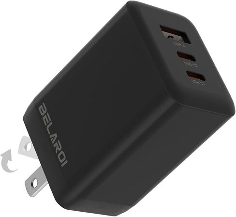 65W USB C Charger, GaN PPS Fast Compact Foldable Charger, 3 Ports Fast Wall Power Adapter for iPhone 16/15/14/13, iPad Pro, Galaxy S24/S2, Earphone, etc. (Black) in Kuwait