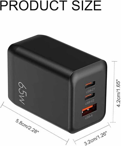 65W USB C Charger, GaN PPS Fast Compact Foldable Charger, 3 Ports Fast Wall Power Adapter for iPhone 16/15/14/13, iPad Pro, Galaxy S24/S2, Earphone, etc. (Black) in Kuwait