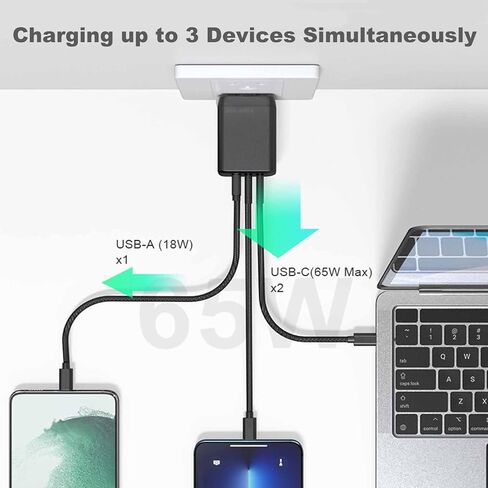 65W USB C Charger, GaN PPS Fast Compact Foldable Charger, 3 Ports Fast Wall Power Adapter for iPhone 16/15/14/13, iPad Pro, Galaxy S24/S2, Earphone, etc. (Black) in Kuwait