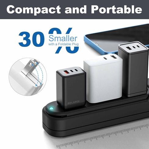 65W USB C Charger, GaN PPS Fast Compact Foldable Charger, 3 Ports Fast Wall Power Adapter for iPhone 16/15/14/13, iPad Pro, Galaxy S24/S2, Earphone, etc. (Black) in Kuwait