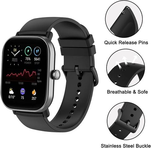 2 Pack Watch Bands Compatible with Amazfit Active 2/GTR Mini/GTS 4 Mini/GTS 4/GTS 3/GTS 2 Mini/GTS 2e/GTS 2/GTS,Silicone & Stretchy Nylon Elastic Strap for Amazfit Bip 3 Pro/Bip U Pro in Saudi Arabia
