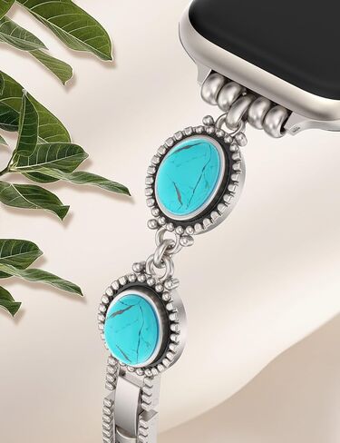 سوار Moolia Turquoise Stone متوافق مع Apple Watch Band 42/41/41/38/46/45/44/49 ملم ، استبدال الأحجار الكريمة المصنوعة يدويًا من أجل IWATCH ULTRA SEN in Kuwait
