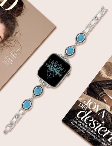سوار Moolia Turquoise Stone متوافق مع Apple Watch Band 42/41/41/38/46/45/44/49 ملم ، استبدال الأحجار الكريمة المصنوعة يدويًا من أجل IWATCH ULTRA SEN in Kuwait