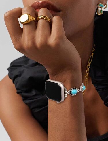 سوار Moolia Turquoise Stone متوافق مع Apple Watch Band 42/41/41/38/46/45/44/49 ملم ، استبدال الأحجار الكريمة المصنوعة يدويًا من أجل IWATCH ULTRA SEN in Kuwait