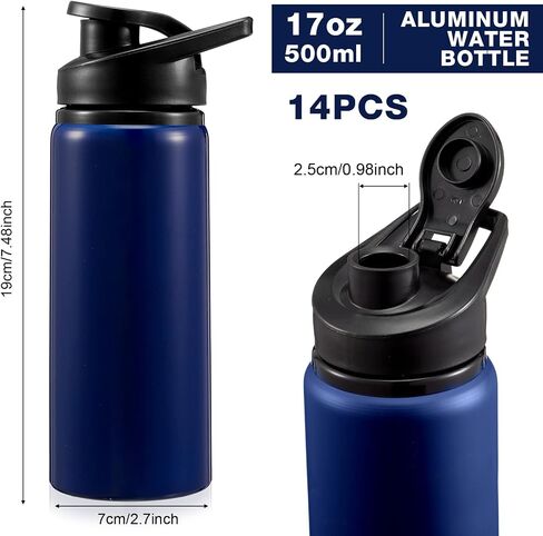 14 Pcs Aluminum Water Bottle 17 Oz Bike Water Bottles with Snap Lid Reusable Water Bottle Easy Carry Sports Water Bottle for Camping Hiking (Black) in Saudi Arabia