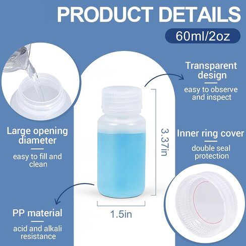 20Pcs Clear Pill Bottle, Plastic Reagent Bottle, 1oz Laboratory Grade Polypropylene Wide Mouth with Screw Cap, Plastic Sample Bottles for Classrooms or Storage at Home in Saudi Arabia