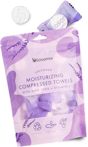 Lavender Compressed Towel Tablets – Disposable Cotton, Instant Expandable water activated Face Towels, Travel-Friendly, Biodegradable Moisturizing Towels for Camping and Outdoors Pack of 50 in Kuwait