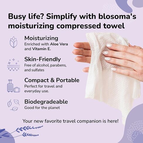 Lavender Compressed Towel Tablets – Disposable Cotton, Instant Expandable water activated Face Towels, Travel-Friendly, Biodegradable Moisturizing Towels for Camping and Outdoors Pack of 50 in Kuwait