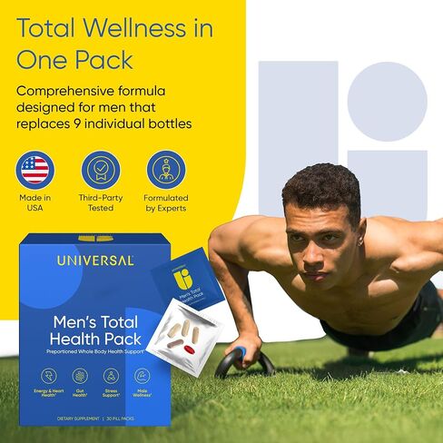 Men's Total Health Pack Daily Multivitamin Supplement, Energy, Stress Support, Krill Oil, 22 Key Vitamins & Minerals, VIT D, C, B12, E, A, B6, K, Biotin, Zinc, Astaxanthin (30 Pack) in Saudi Arabia