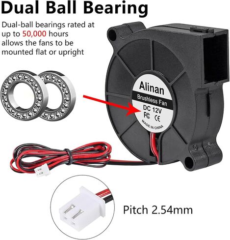 Alinan 4pcs 5015 50mm x 15mm 5V Dual Ball Brushless Blower Fan 2Pin DC Cooling Exhaust Fan for Radiator DIY Air Exhaust Vent Cooling in Saudi Arabia