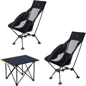 iClimb 2 Adjustable High Back Anti-Sinking Chair and 1 Folding Table Bundle, Ultralight Compact for Adults Outdoor Camping Backpacking Hiking Beach Concert