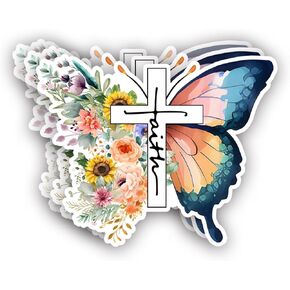 (3Pcs) Faith Christian Sticker Inspirational Quotes Bible Verse Jesus Floral Butterfly Vinyl Decals for Tumbler Kindles Laptop Water Bottles Books Phone - Size 3x2.5 Inches