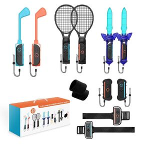 JDDWIN Switch 2 Sports Games Accessories Bundle, 12 in 1 Sports Accessories Kits for Nintendo Switch 2(2025), Family Sports Party Pack with Tennis Rackets,Golf Clubs,Chambara Swords,Leg Straps & Joycon Grips