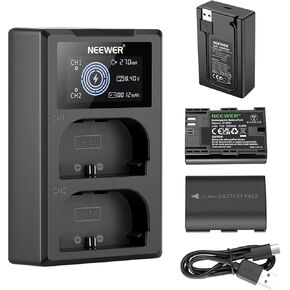 Neewer LP-E6NH Replacement Battery Charger Set, Compatible with Canon EOS R7 R5 R6 R, 5D III IV, 6D II, 7D II, 70D, 80D, 90D, 2-Pack 2250mAh Batteries, Dual USB Charger with LCD Screen, USB-C Cable