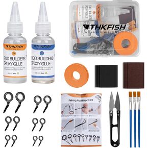 THKFISH Fishing Rod Tip Repair Kit with Glue, 6 Sizes Fishing Pole Tips Replacement Kit for Fishing Pole Tip with Rod Guides, Epoxy Glue, Wrapping Thread and Tape