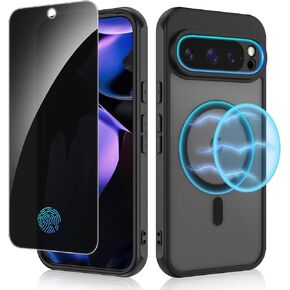 Ruky for Google Pixel 9 / Pixel 9 Pro Case Compatible with MagSafe, [with Privacy Screen Protector] Translucent Shockproof Slim Protective Phone Case for Google Pixel 9/9 Pro 6.3 inch, Black