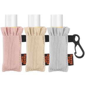 Desing Wish Lip Balm Holder Keychain, Elastic Chapstick Holder Sleeve, Cute Pattern Lip Balm Keychain Sleeves Clip On Keys/Purse/Bag 4 Pack (Black/Nude/Pink/Grey)
