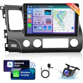 [8 CORE 4G+64G] Car Stereo for Honda Civic 2006-2011 with Wireless Carplay/Android Auto, 10.1 Inch Android 13 IPS Touch Screen Car Radio, Bluetooth, GPS Navi, WiFi, SWC, DSP + Backup Camera