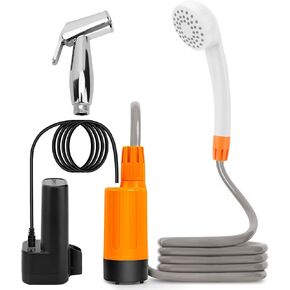 Portable Shower Head with Outdoor Shower Pump, 4.5L / min 2 Levels Output 2200mAh Battery Power Shower for Car Washing, Pet Bathing
