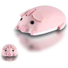 elec Space Cute Pig Design Wireless Mouse - Dual Mode Bluetooth & USB, Silent Operation, Ergonomic, Ideal for Laptops & PCs, for Animal Lovers and Kids (Pink)