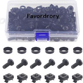 60 Pack M6 x 16mm Rack Mount Cage Nuts, Screws and Washers for Rack Mount Server Cabinet, Rack Mount Server Shelves, Routers, Black