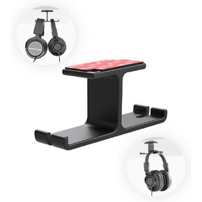 Blucoil Aluminum Under-Desk Headphone Hanger with 11-22 LB Weight Capacity - Universal Holder for Headphones, Headsets and Cables - Includes Mounting Screws and Adhesive Pads